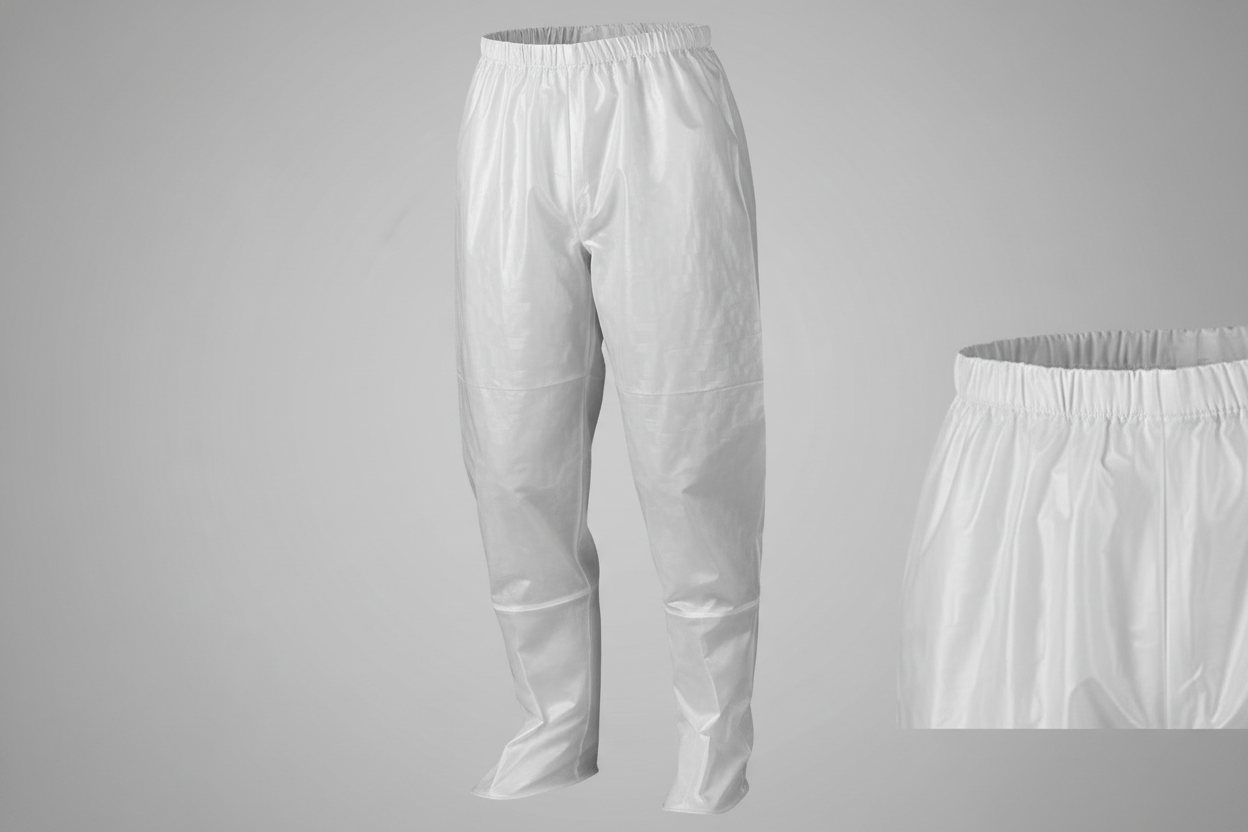 Mortuary Plastics - Capri Pants - Capri Pants are made of a clear or white 5-mil vinyl with a taffeta embossing. They are designed to withstand tearing and deterioration and have a long shelf life. All garments are generously sized and are strong, pliable, and quite. Capri Pants are available in; S, M, L, and X-L. They have a elastic closure around the waist, pants have fully closed footie bottoms. Capri Pants are hand inspected and have a high quality guarantee.